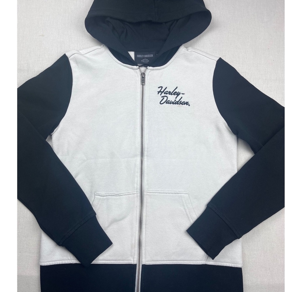 Harley-Davidson Womens Zip Up Hoodie Colorblock Bar & Shield Logo White Black S
